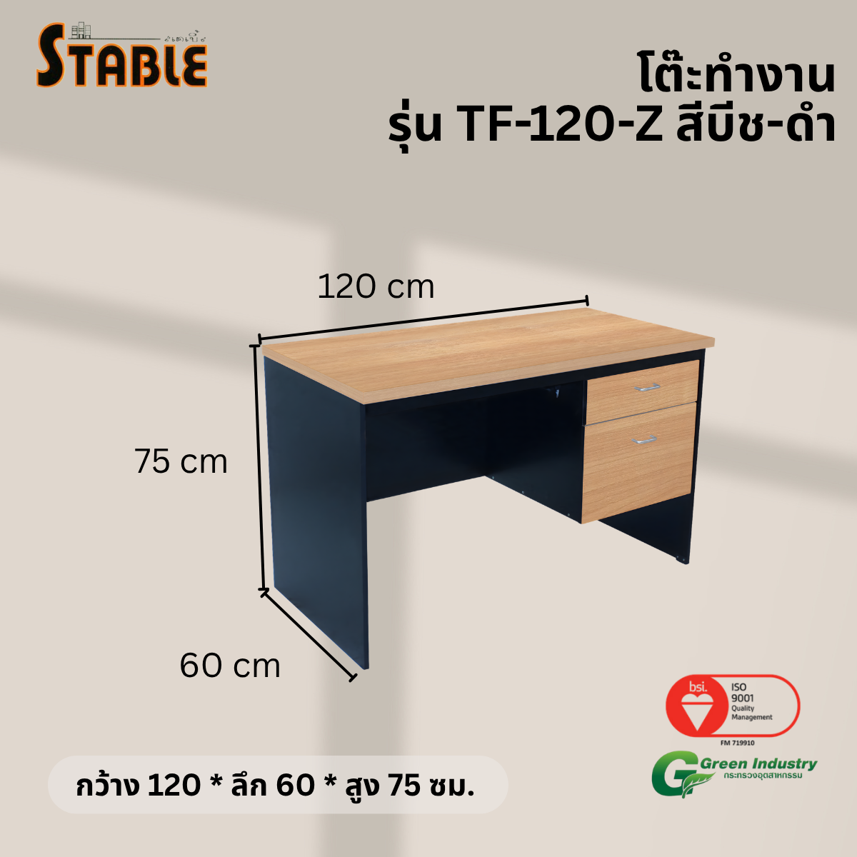 โต๊ะทำงานไม้ STABLE รุ่น TF-120-Z 120 ซม. สีบีช-ดำ_2
